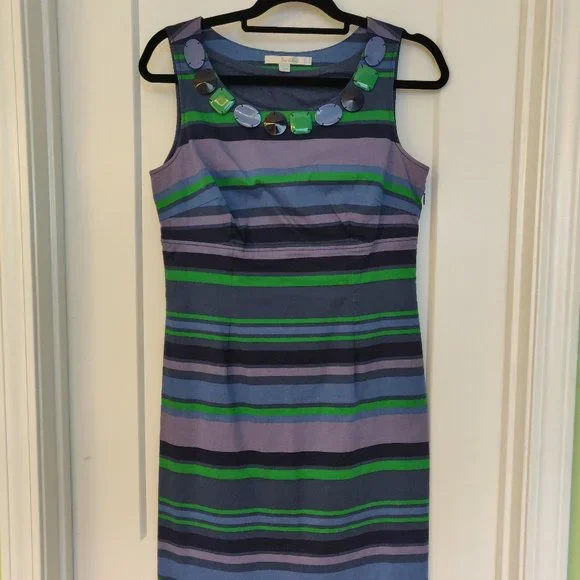 Boden | Dresses | Boden Colorful Striped Dress With Embellished Neckline |  Poshmark